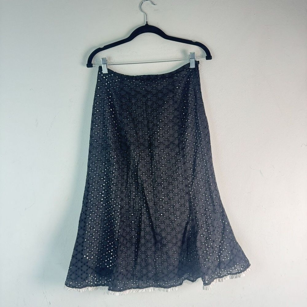 Rene Pontier NY Paris black midi flare skirt Boho Style Vintage Sz 8